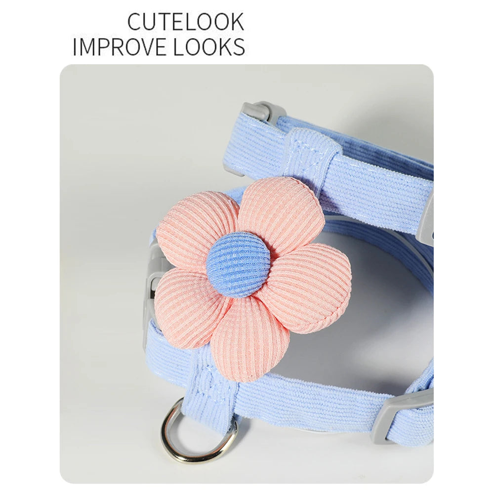 Cute Flower Cat & Puppy Harness with Leash — Breathable Adjustable Pet Traction Set
