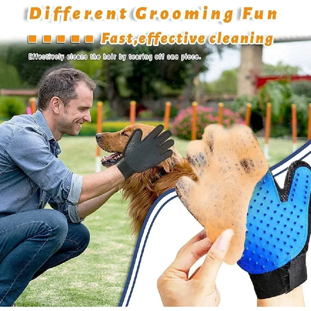 2-Sided Pet Grooming Glove — De-Shedding & De-Matting Bath Brush for Dogs, Cats & Rabbits