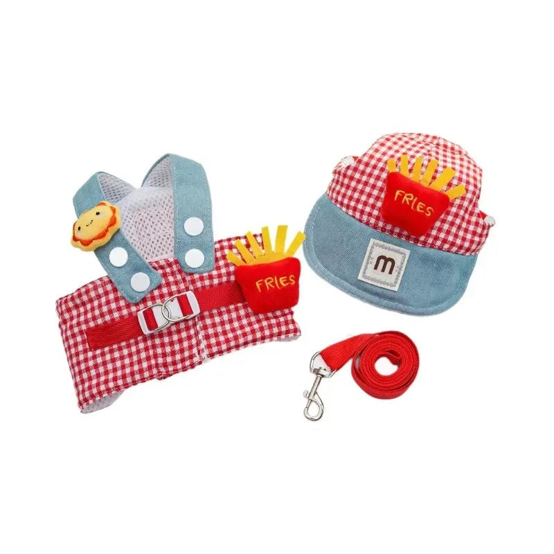 Cute Fries Costume Puppy Harness & Leash Set — Fun 3-Piece Outfit for Small Dogs