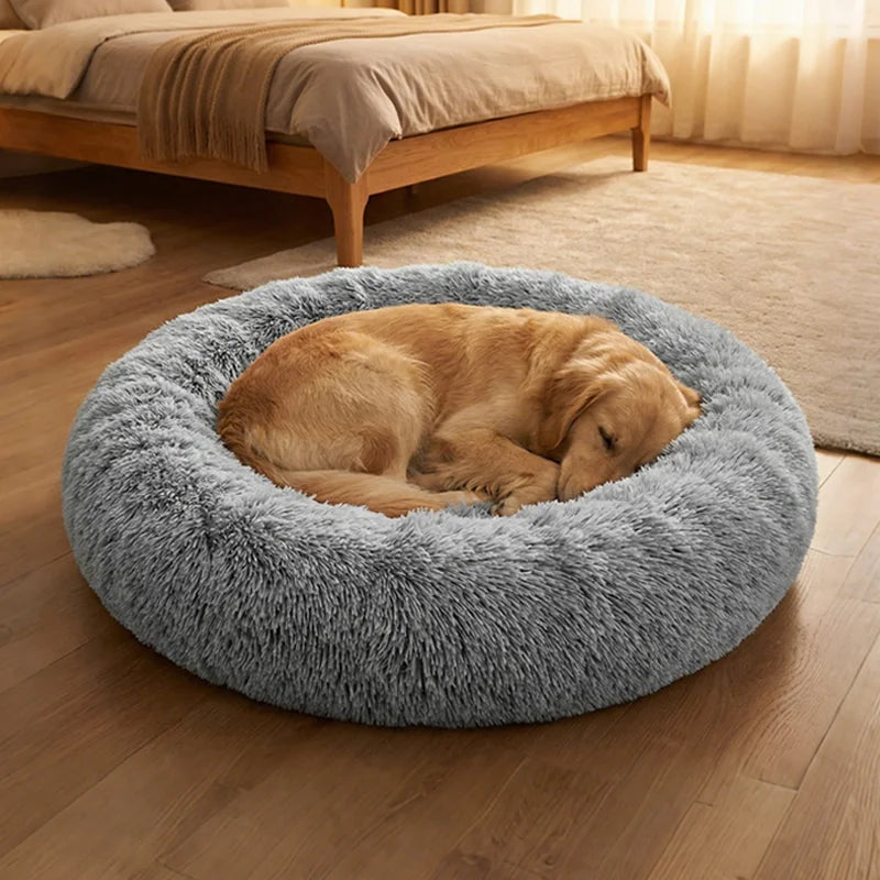 Round Plush Dog Bed – Washable Non-Shedding Warm Pet Bed for Indoor Use