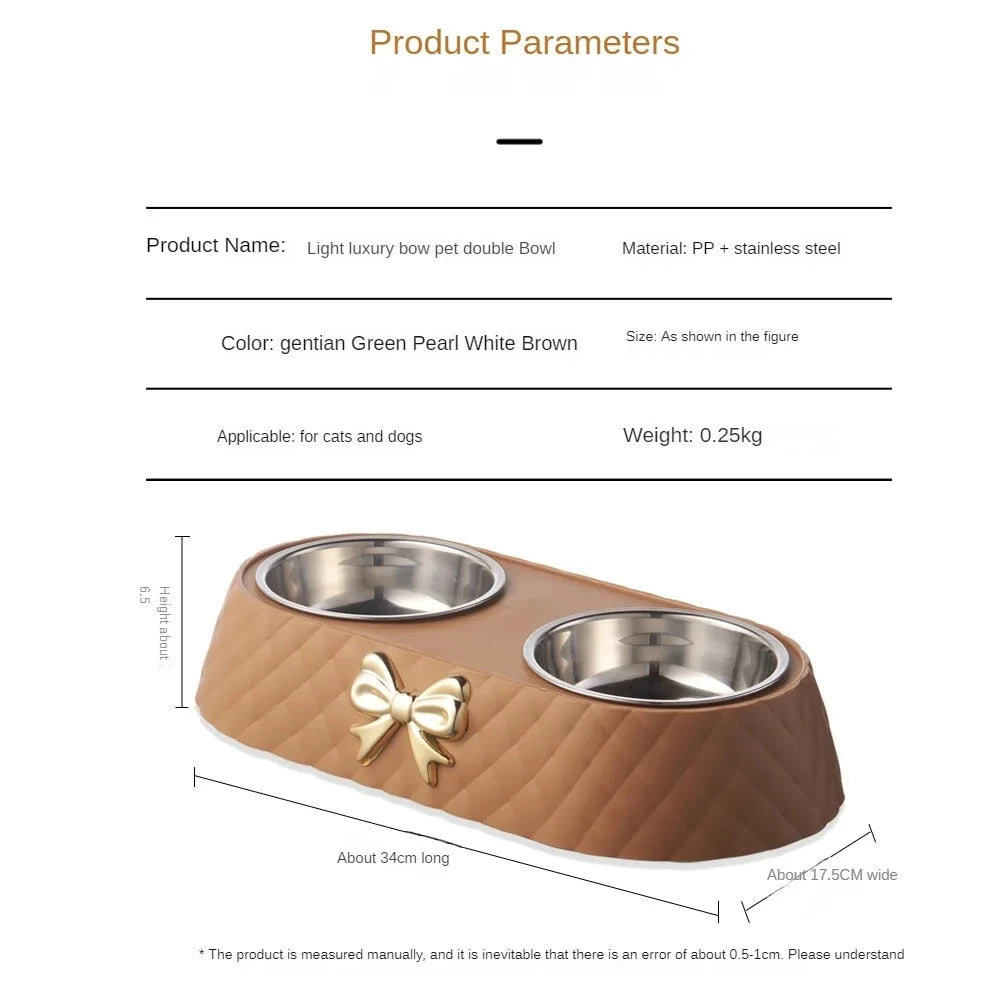 Bow-Tie Double Pet Bowl — Stainless Steel Food & Water Feeding Set for Cats & Dogs