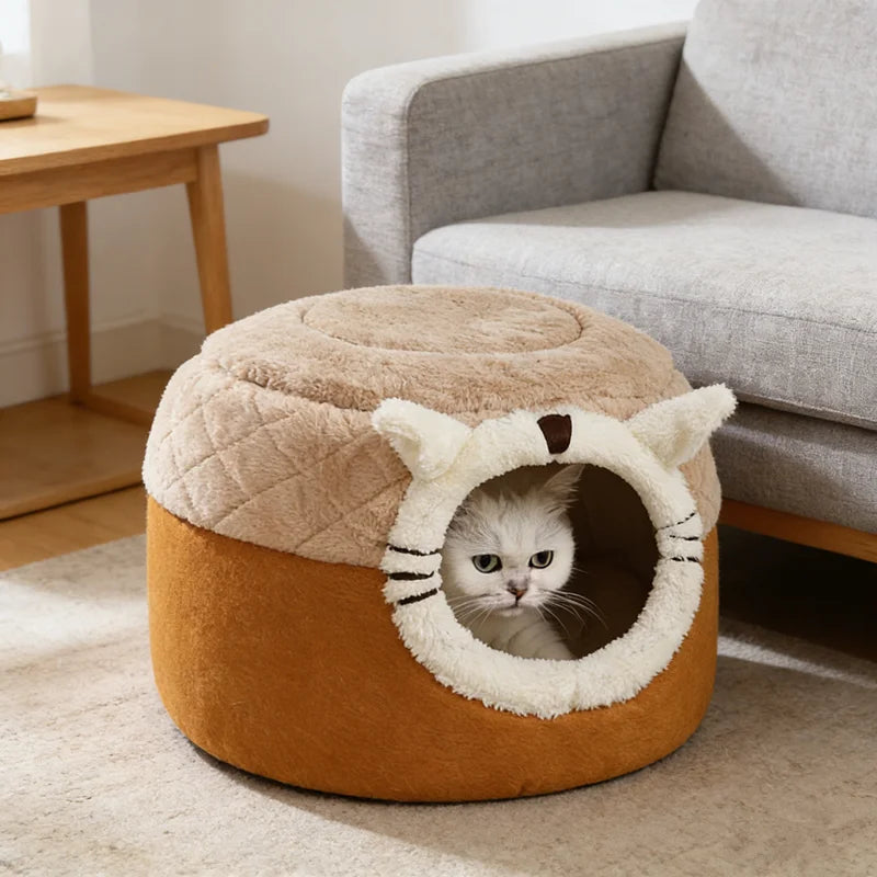 Enclosed Stool-Shaped Pet Bed – All-Season Cozy Sleeping Nest for Cats & Dogs