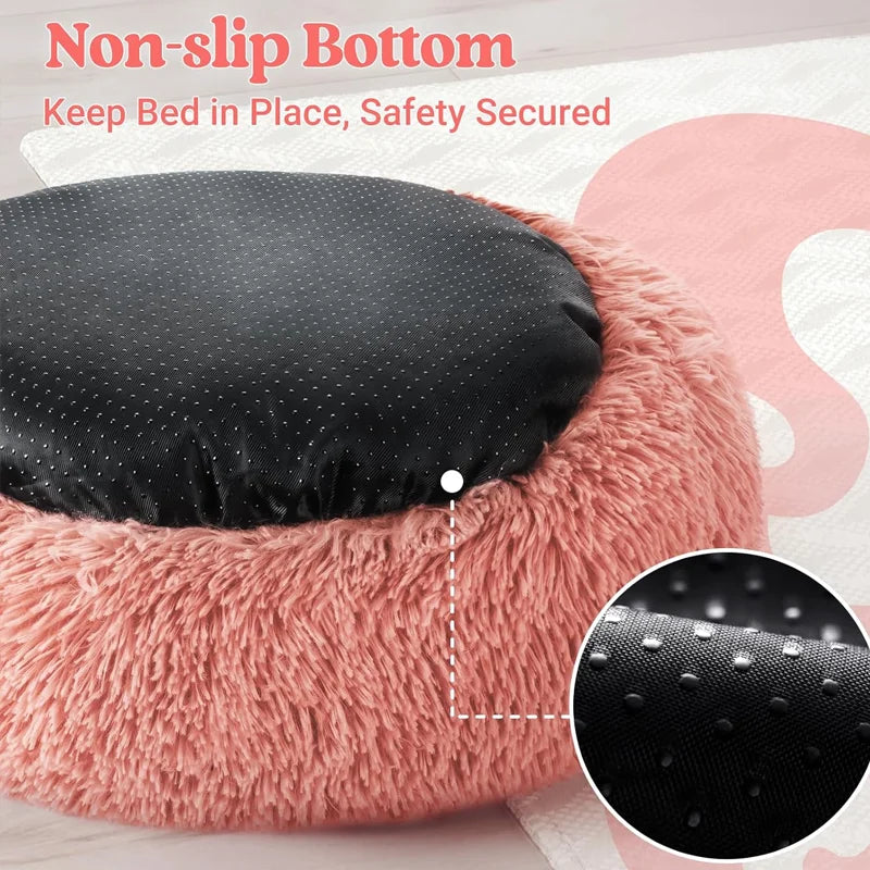 Round Plush Dog Bed – Washable Non-Shedding Warm Pet Bed for Indoor Use