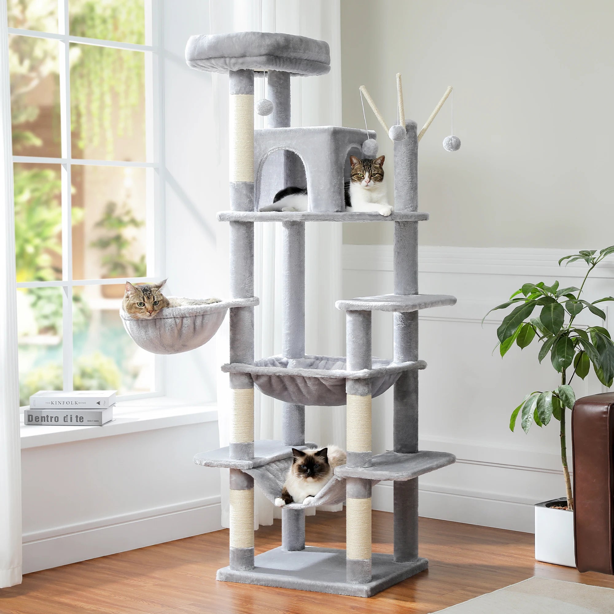Large Cat Tree Tower for Indoor Cats — 8-Level Plush Condo with Scratching Posts & Perches