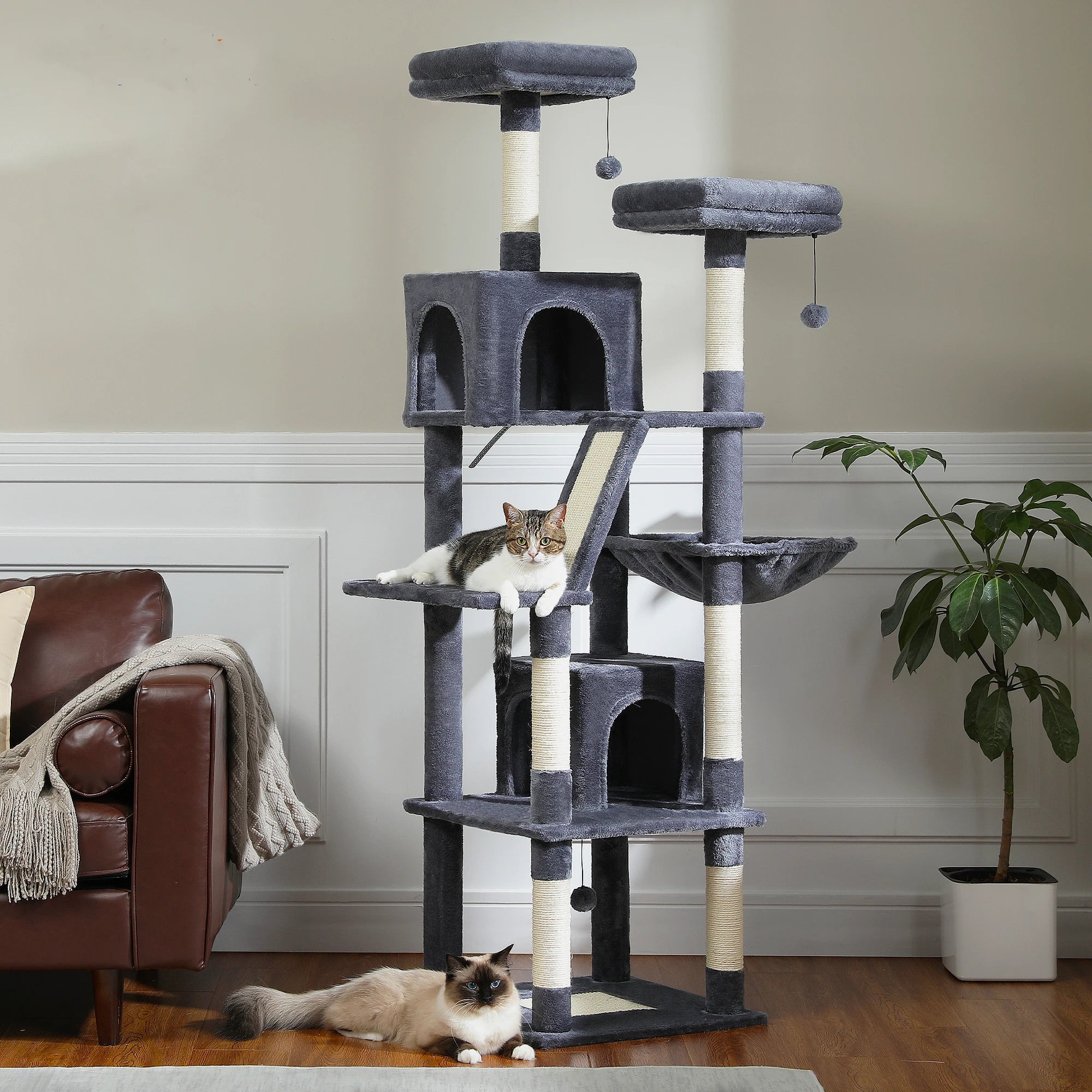 Large Cat Tree Tower for Indoor Cats — 8-Level Plush Condo with Scratching Posts & Perches