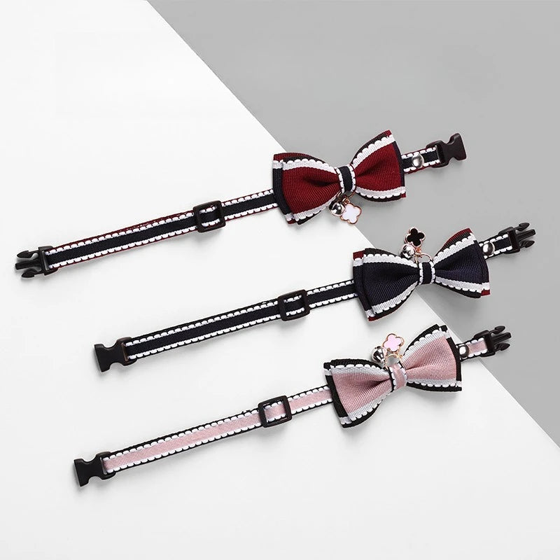 Double Bowknot Cat Collar with Bell — Adjustable Pendant Necklace for Kittens & Puppies