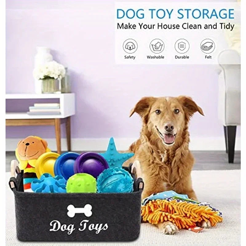 Felt Pet Toy Storage Box — Stylish Organizer Basket for Dog & Cat Toys